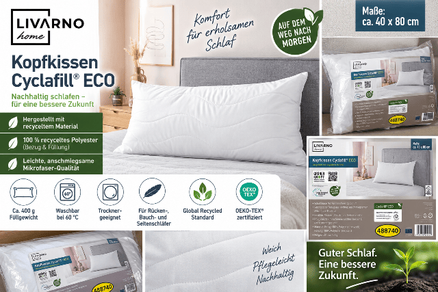 LIVARNO home Kopfkissen Cyclafill ECO 40x80 cm | ab 1,59 € | 2.772 Stück | Export