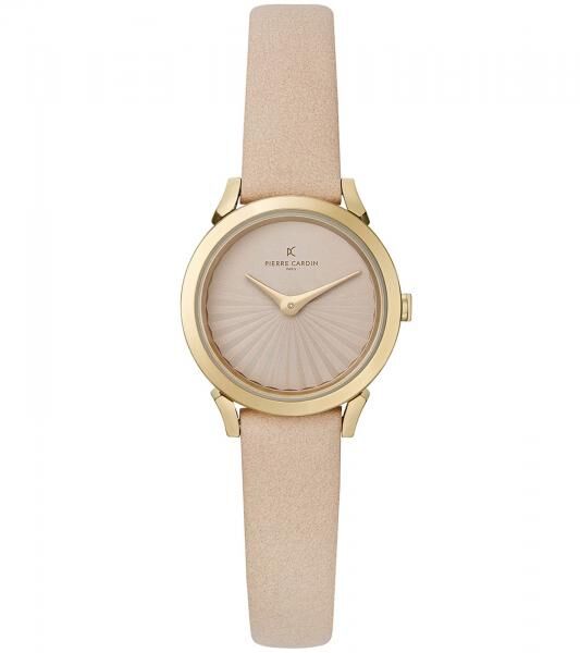 Pierre Cardin Damen Armband-Uhr schlichtes Ziffernblatt analoge Quarz-Uhr mit Leder-Armband 3ATM 27mm CPI.250 Beige, Schwarz, Wei&szlig;, Rosa