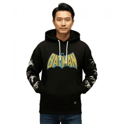 RE:COVERED X DC Herren Kapuzen-Pullover mit BATMAN Logo Baumwoll-Hoody Langarm-Shirt RCWARN554 Schwarz