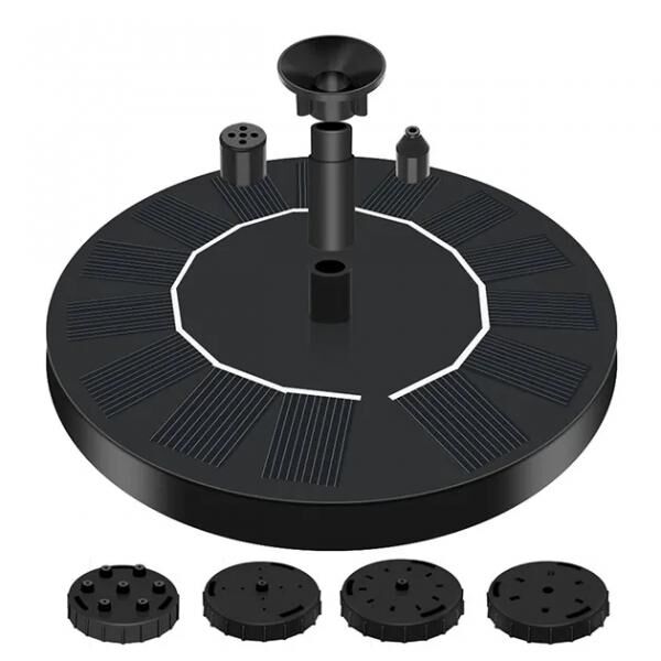 SunStream 1W Solar-Wasserspringbrunnen | Kabelloser schwimmender Springbrunnen für Vogelbäder und Teiche mit Düsen