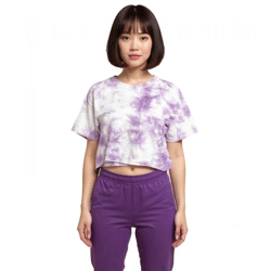 ZEGY Damen Crop-Top im Batik-Look Baumwoll-Shirt T-Shirt 1075 Lila/Weiß