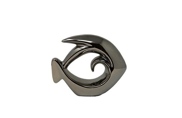Deko-Fisch aus Keramik Silber stilisiert ca. 18 × 5,5 × 15 cm