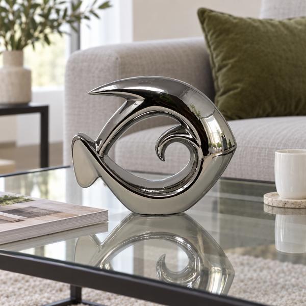 Deko-Fisch aus Keramik Silber stilisiert ca. 25 × 7 × 21 cm