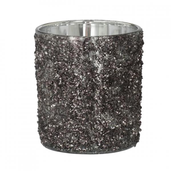 J-Line Teelichthalter „Glitter“, anthrazit, 10 cm