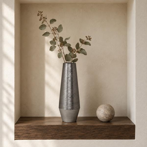 Keramik-Vase Silber schmal ca. 12 × 12 × 30,5 cm