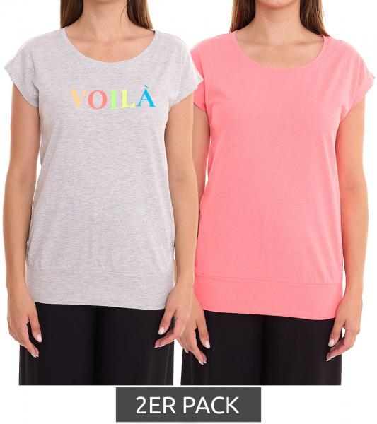 2er Set AJC Damen T-Shirt Rundhals-Shirt Baumwoll-Shirt Kurzarm-Shirt 71333114 Grau/Rosa