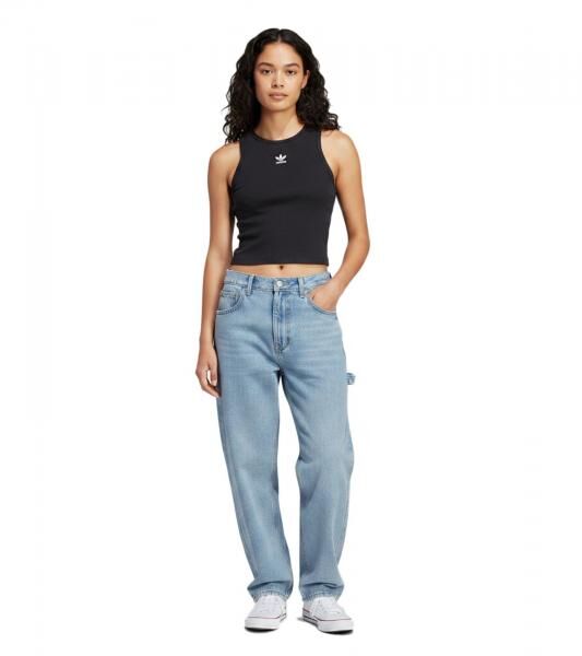 adidas Damen Tank-Top aus leichtem Rippstrick Crop-Top Baumwoll-Shirt Fitness-Shirt IJ8251 Schwarz