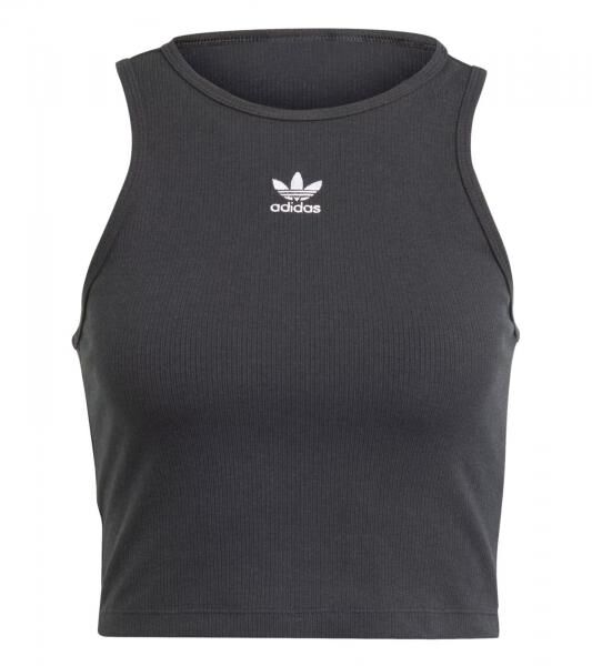 adidas Damen Tank-Top aus leichtem Rippstrick Crop-Top Baumwoll-Shirt Fitness-Shirt IJ8251 Schwarz
