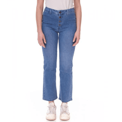 AjC Damen High Waist Jeans Baumwoll-Hose Bootcut Hose mit Knopfdetails 57009102 Blau