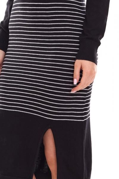 AjC Damen Pullover-Kleid gestreift Midi-Kleid Strick-Kleid 52490724 Schwarz