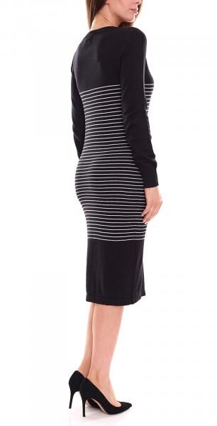 AjC Damen Pullover-Kleid gestreift Midi-Kleid Strick-Kleid 52490724 Schwarz