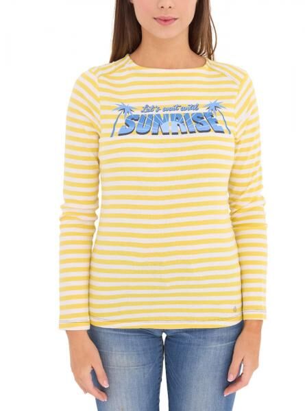 AjC Damen Shirt gestreiftes Langarm-Shirt Baumwolle mit Front-Print 67426709 Gelb/Wei&szlig;/Blau