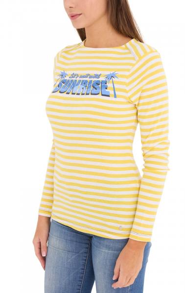 AjC Damen Shirt gestreiftes Langarm-Shirt Baumwolle mit Front-Print 67426709 Gelb/Wei&szlig;/Blau