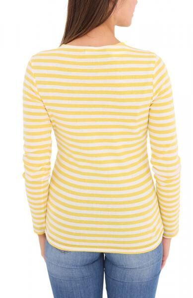 AjC Damen Shirt gestreiftes Langarm-Shirt Baumwolle mit Front-Print 67426709 Gelb/Wei&szlig;/Blau