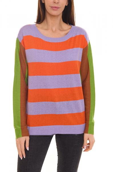 Aniston CASUAL Damen Pullover breit gestreifter Feinstrick-Sweater 71355125 Orange/Violett