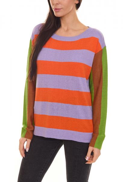 Aniston CASUAL Damen Pullover breit gestreifter Feinstrick-Sweater 71355125 Orange/Violett