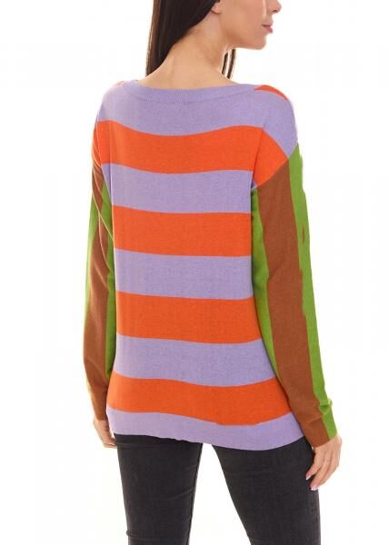 Aniston CASUAL Damen Pullover breit gestreifter Feinstrick-Sweater 71355125 Orange/Violett