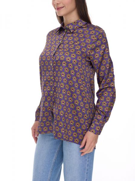 Aniston CASUAL Damen Sommer-Bluse Langarm-Bluse im Retro-Design Satin 91937160 Lila/Gr&uuml;n