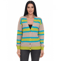 Aniston CASUAL Damen Strick-Jacke Cardigan mit Knopf-Verschluss 85595338 Beige/Blau/Grün
