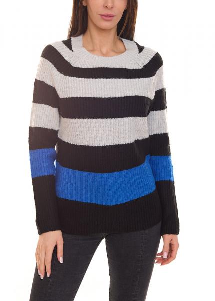 Aniston CASUAL Damen Strick-Pullover gestreifter Rundhals-Pulli 38395131 Schwarz/Grau/Blau