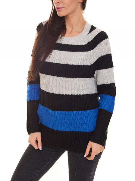 Aniston CASUAL Damen Strick-Pullover gestreifter Rundhals-Pulli 38395131 Schwarz/Grau/Blau