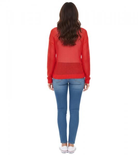 Aniston CASUAL Damen Strick-Pullover mit Lochmuster modischer Alltags-Pulli 54941968 Rot
