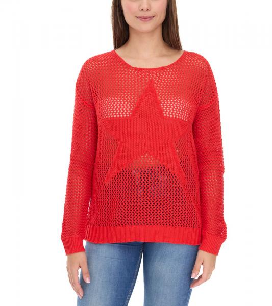 Aniston CASUAL Damen Strick-Pullover mit Lochmuster modischer Alltags-Pulli 54941968 Rot