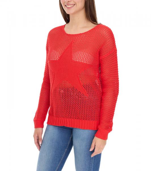 Aniston CASUAL Damen Strick-Pullover mit Lochmuster modischer Alltags-Pulli 54941968 Rot