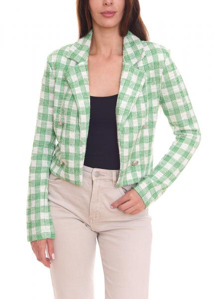 Aniston CASUALS Damen Blazer karierter Kurzblazer mit Zierkn&ouml;pfen 98869141 Gr&uuml;n