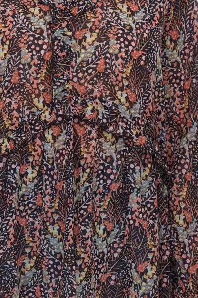 Aniston Damen Sommer-Bluse mit R&uuml;schen-Details Langarm-Shirt mit Allover-Print Arbeits-Bluse 88608001 Braun/Gr&uuml;n/Schwarz