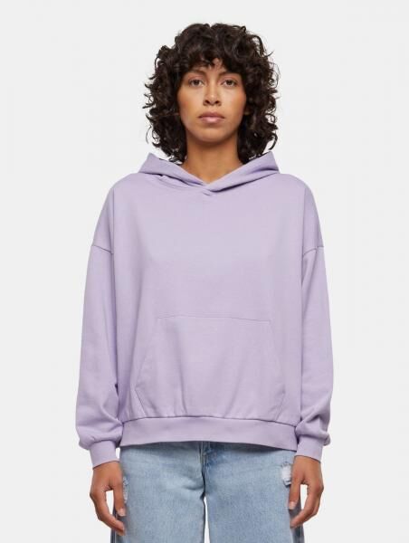 bequemer URBAN CLASSICS Damen Hoodie Rippb&uuml;ndchen Kapuze 280 g/m&sup2; mit Baumwolle Violett