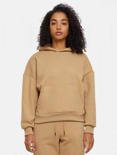 bequemer Urban Classics Damen Hoodie Stretch Rippb&uuml;ndchen Kapuze mit Baumwolle Beige