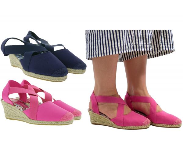 Citywalk Wedges Damen Keilabsatz-Sandalen mit Gummizug Espadrilles Sandalette 11007623 Pink oder 89353835 Dunkelblau