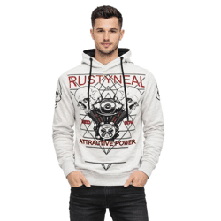 Cooler Hoodie für Herren Kapuzen-Pullover mit rockigem Print Sweater Sweatshirt 19148 Grau