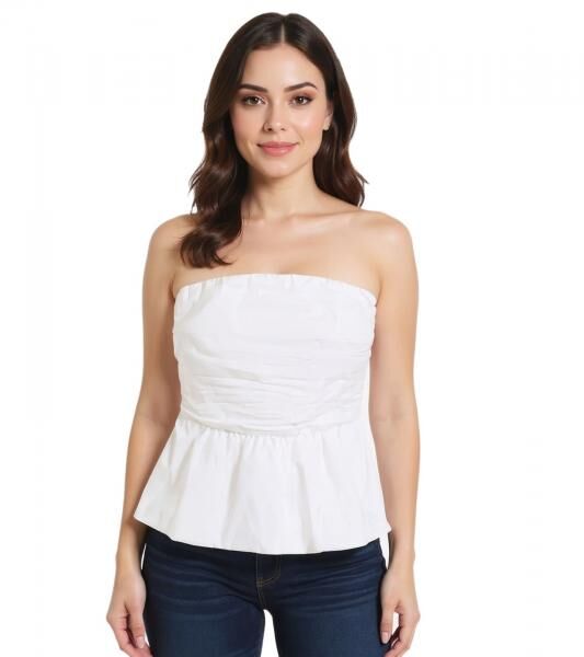 Damen Sommer-Bluse mit Off-Schoulder und Ballon-Saum Off-Schoulder-Shirt 948494 Wei&szlig;