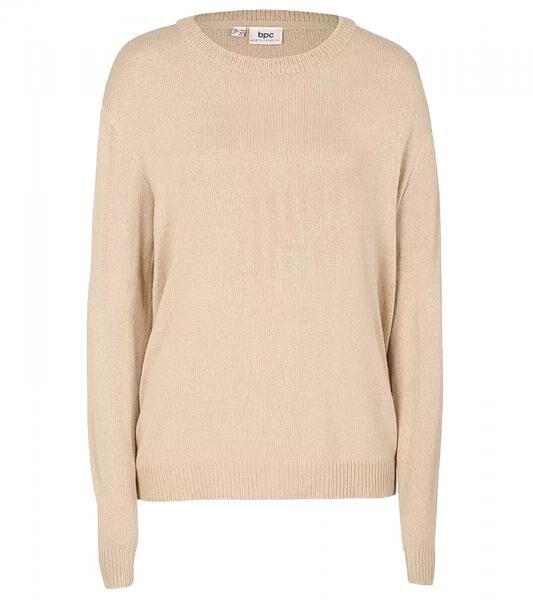 Damen Strick-Pullover mit Rundhals-Ausschnitt Alltags-Pullover Sweater 909761 Beige