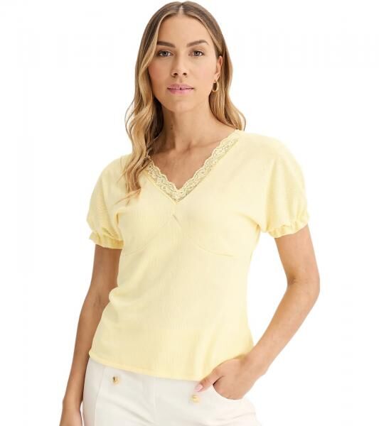 Damen T-Shirt mit dekorativen Elementen Kurzarm-Shirt 919297 Gelb