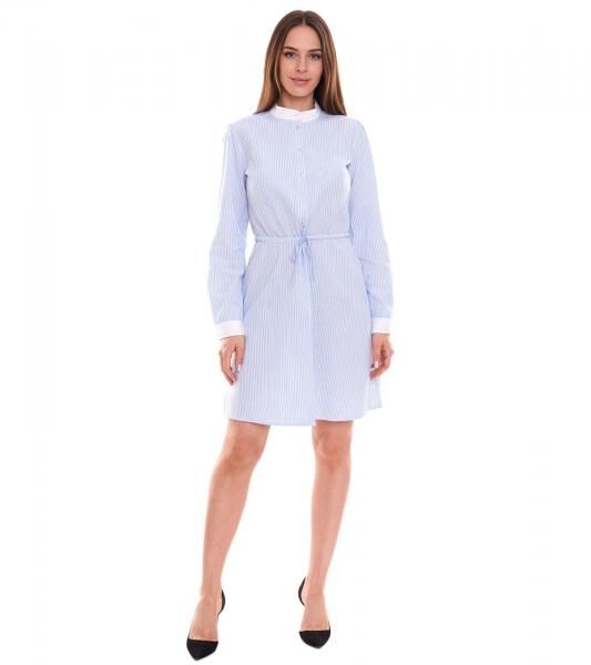 DELMAO Damen Baumwoll-Kleid Mini-Kleid gestreiftes Langarm-Kleid Blusen-Kleid 63983442 Wei&szlig;/Blau