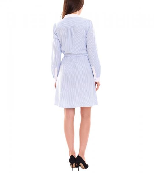 DELMAO Damen Baumwoll-Kleid Mini-Kleid gestreiftes Langarm-Kleid Blusen-Kleid 63983442 Wei&szlig;/Blau