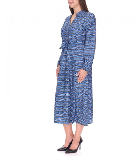 DELMAO Damen Blusenkleid Sommer-Bluse mit Marken-Schriftzug Langarm-Shirt 47783738 Blau