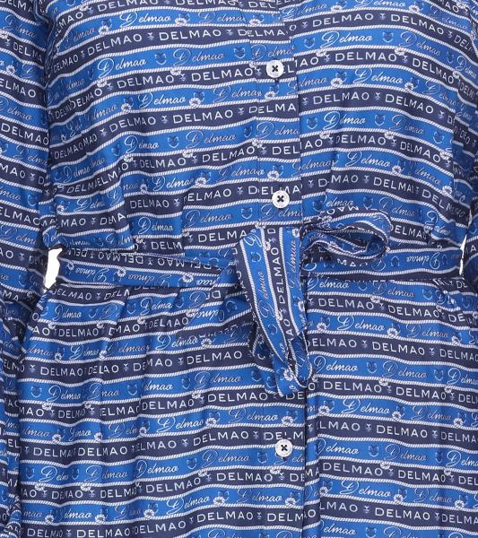 DELMAO Damen Blusenkleid Sommer-Bluse mit Marken-Schriftzug Langarm-Shirt 47783738 Blau