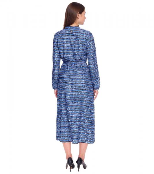 DELMAO Damen Blusenkleid Sommer-Bluse mit Marken-Schriftzug Langarm-Shirt 47783738 Blau