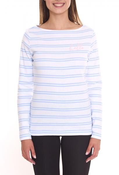 DELMAO Damen Langarm-Shirt gestreiftes Baumwoll-Sweatshirt 85025237 Blau/Wei&szlig;