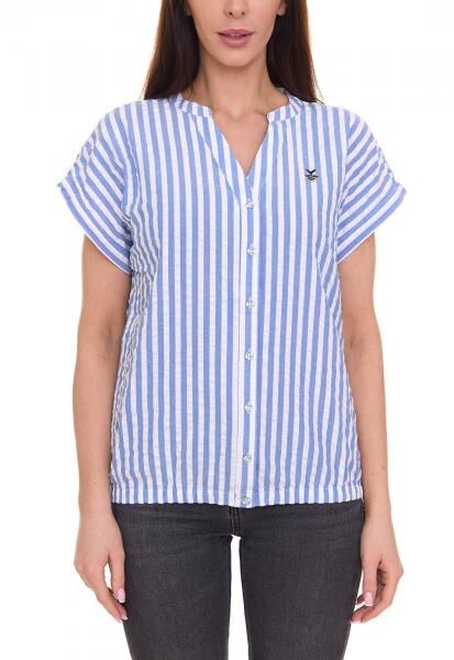 DELMAO Damen Sommer-Bluse gestreift Kurzarm-Bluse Sommer-Shirt 64287360 Blau/Wei&szlig;