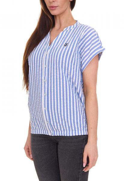DELMAO Damen Sommer-Bluse gestreift Kurzarm-Bluse Sommer-Shirt 64287360 Blau/Wei&szlig;