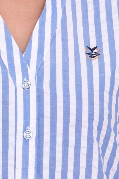 DELMAO Damen Sommer-Bluse gestreift Kurzarm-Bluse Sommer-Shirt 64287360 Blau/Wei&szlig;