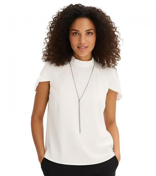 extravagante Damen Bluse aus Viskose-Mix Sommer-Shirt mit Cape-&Auml;rmeln 925601 Wei&szlig;