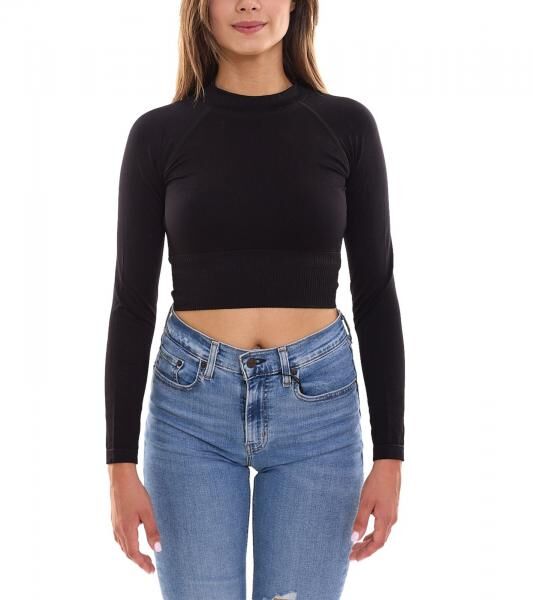 FAYN SPORTS Longsleeve Crop Top Damen Sport-Shirt nahtloses Yoga-Shirt 47005506 Schwarz