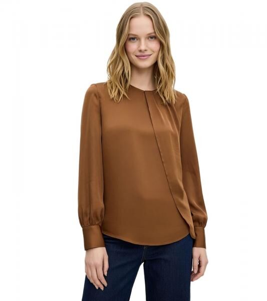 flie&szlig;ende Damen Bluse Satin-Bluse mit leichtem Glanz Ausgeh-Bluse 935646 Braun