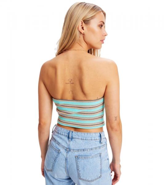 gestreiftes Damen Bandeau Sommer-Top geripptes Baumwoll-Shirt 947519 T&uuml;rkis